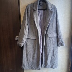 Herringbone Long Coat XL Womens Coffee Shop Newyork Classic Modern Chic Winter